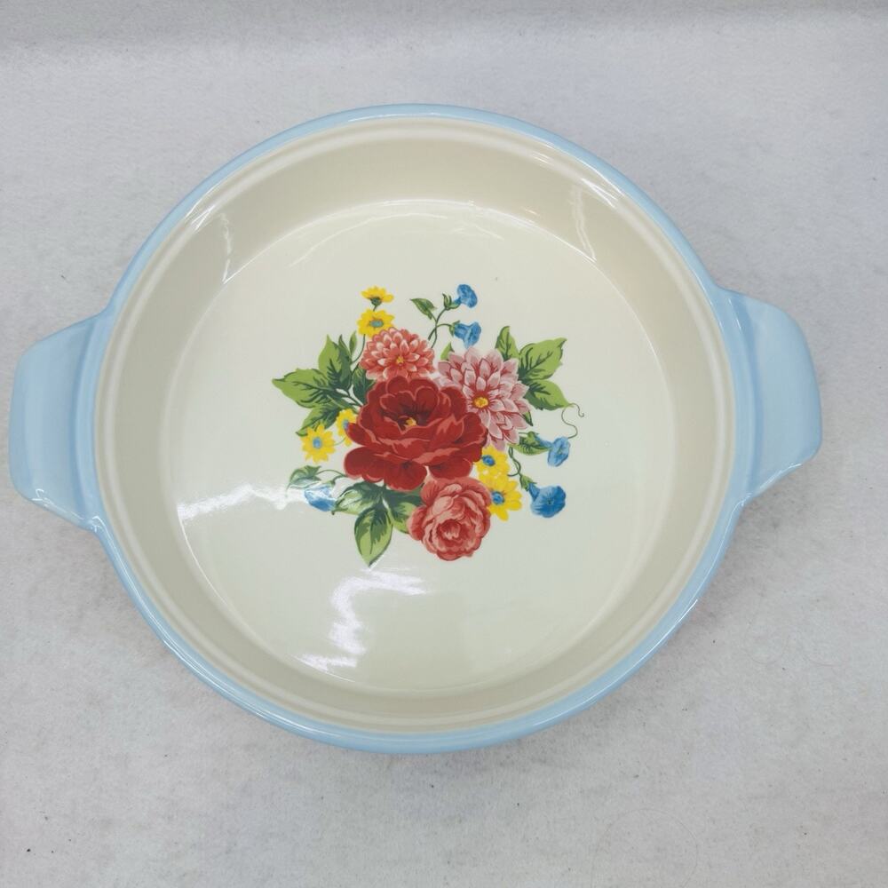 EUC Pioneer Woman Sweet Rose Ceramic Round Baking Dish 9”x2” With Handles